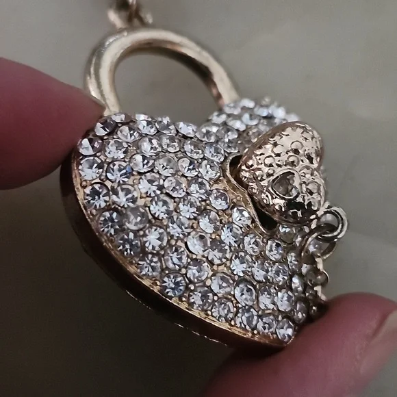 Heart Lock and Key Gold Tone Chain Pendant Necklace - Picture 11 of 16